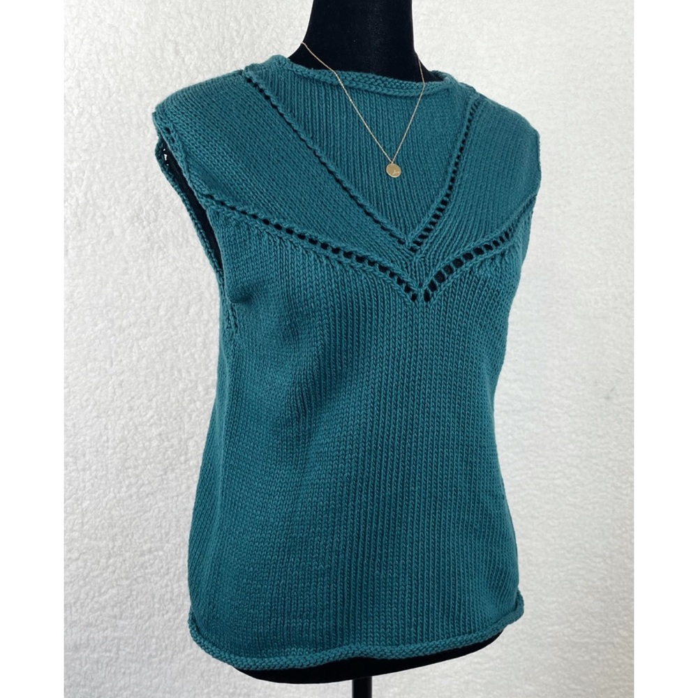 Handmade Teal Knit Sleeveless Blouse, M - Picture 1 of 10